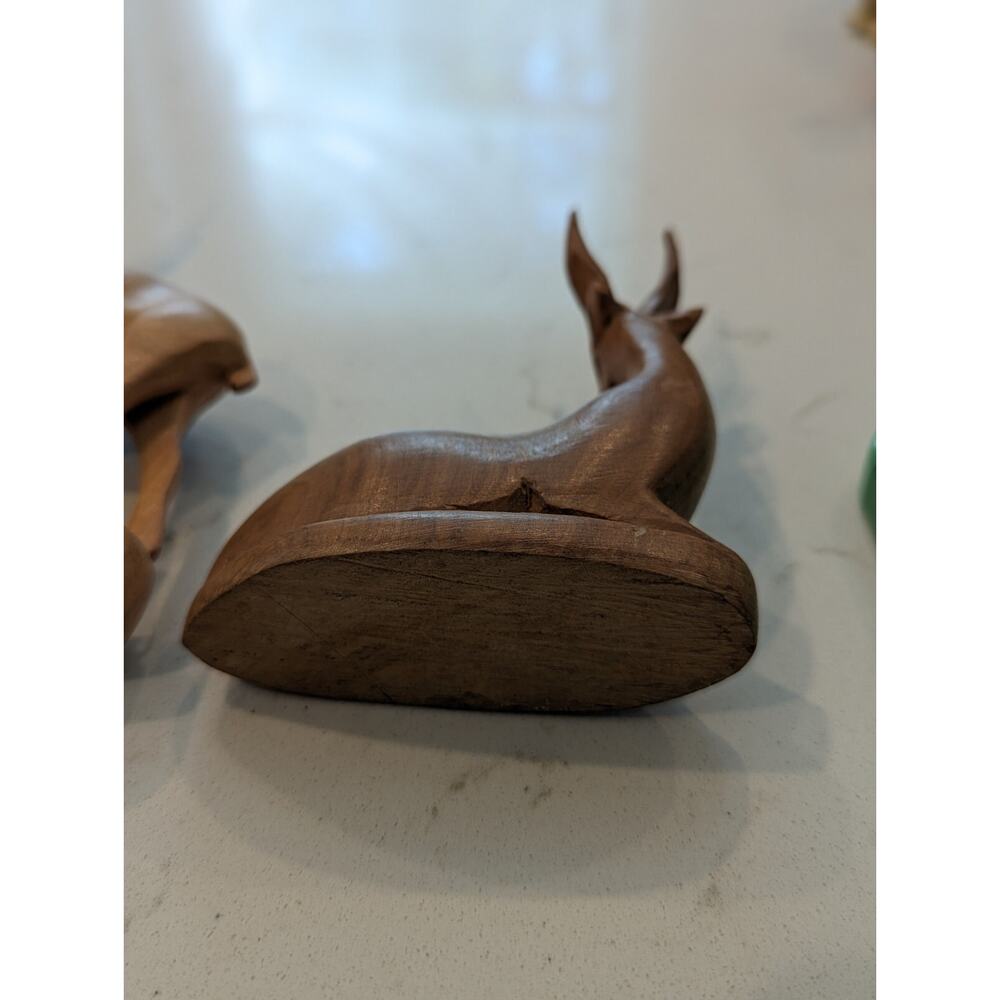 Carved Antelopes Set Of 3 Teak Wood Sculptures Hand carved Safari African... - Picture 9 of 14